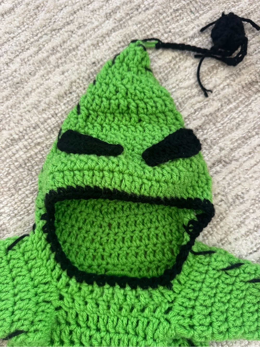 Oogie Boogie Crocheted Baby Costume Hood with Black Trim
